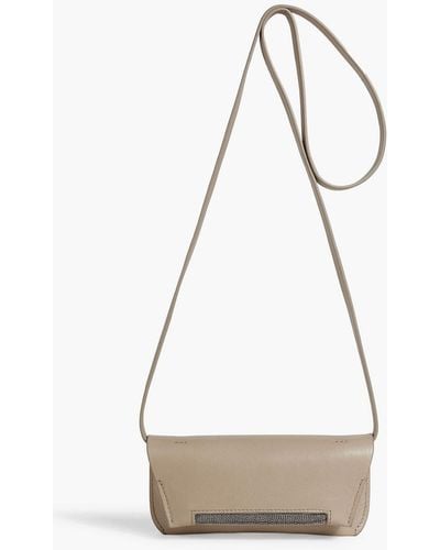 Brunello Cucinelli Bead-embellished Leather Shoulder Bag - White