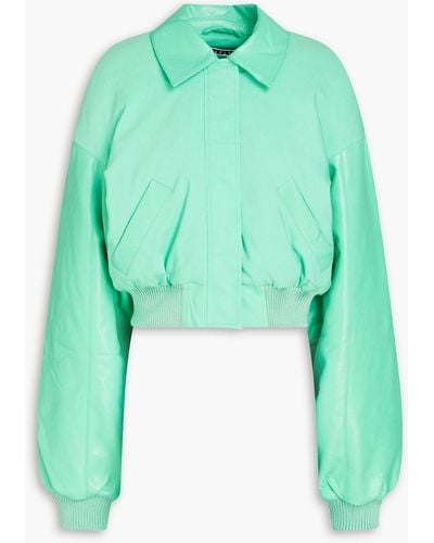 ROTATE BIRGER CHRISTENSEN Britany Cropped Faux Leather And Shell Bomber Jacket - Green