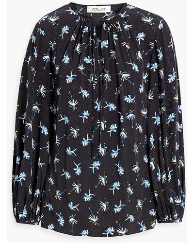 Diane von Furstenberg Freddie Printed Jersey Blouse - Black