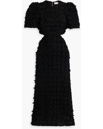 Rebecca Vallance Cherie Amour Cutout Fringed Stretch-tulle Midi Dress - Black