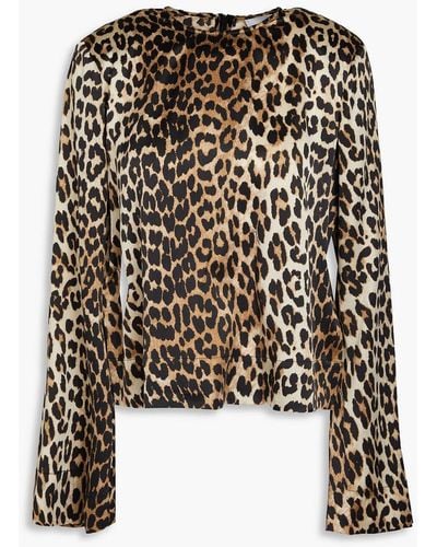 Ganni Bluse aus satin aus einer seidenmischung mit leopardenprint - Schwarz