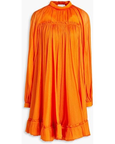 Carolina Herrera Cape-effect Gathered Metallic Chiffon Mini Dress - Orange