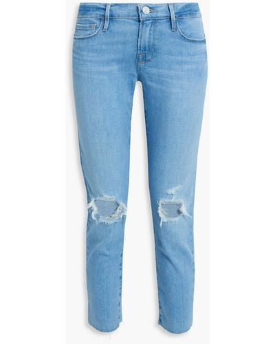 FRAME Distressed High-rise Straight-leg Jeans - Blue