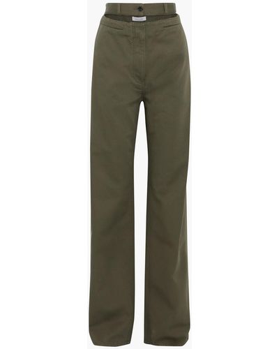 Valentino Garavani Cutout Cotton-twill Wide-leg Trousers - Green