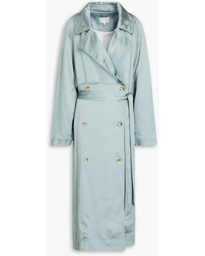 Loulou Studio Belted Double-breasted Satin Trench Coat - Blue