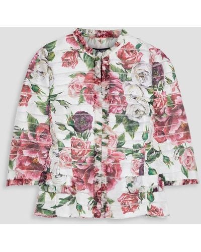 Dolce & Gabbana Frayed Sliced Floral-print Gauze Jacket - White