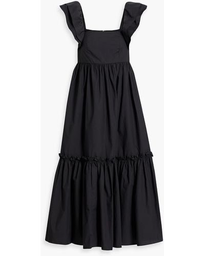 Cara Cara Darby Ruffled Cotton-poplin Midi Dress - Black