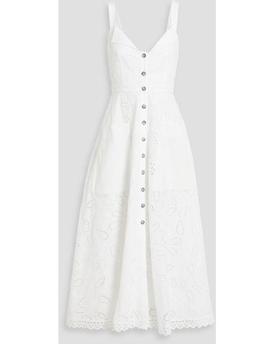 Saloni Fara Broderie Anglaise Cotton Midi Dress - White