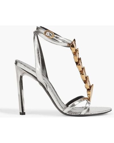 Roberto Cavalli Chain-trimmed Textured-leather Sandals - Metallic