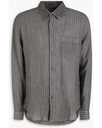 120% Lino Pinstriped Linen Shirt - Grey