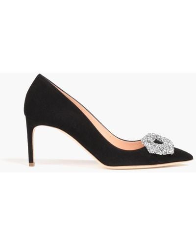 Rupert Sanderson Malory Crystal-embellished Suede Court Shoes - Black