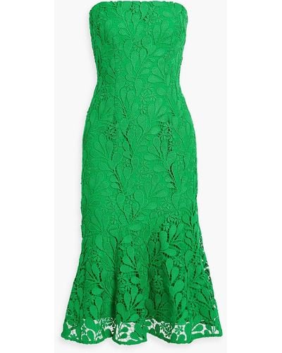 AMUR Strapless Guipure Lace Midi Dress - Green