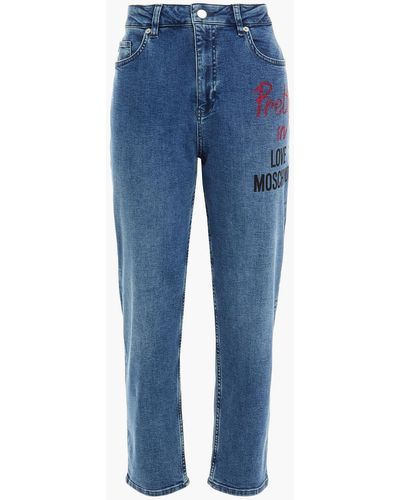 Love Moschino Embellished Printed Boyfriend Jeans - Blue