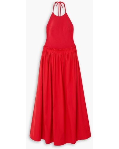 Esse Studios Cotton-poplin And Stretch-knit Halterneck Maxi Dress - Red
