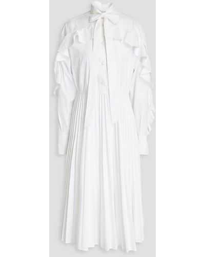 Valentino Garavani Ruffled Pleated Cotton-blend Poplin Midi Shirt Dress - White