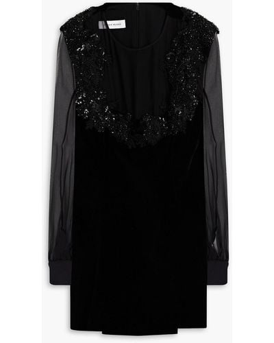 Zuhair Murad Embellished Silk And Cotton-blend Velvet And Chiffon Mini Dress - Black