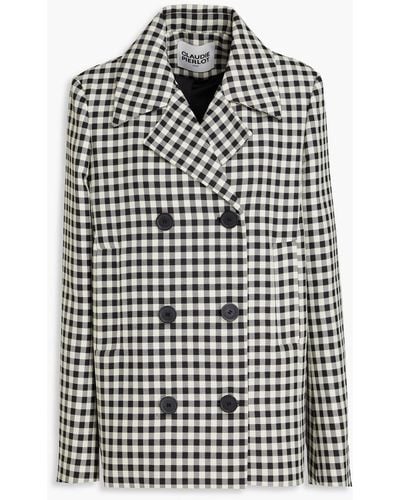 Claudie Pierlot Double-breasted Gingham Twill Coat - Black