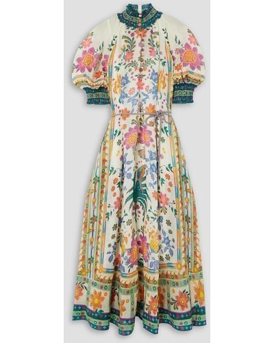 Zimmermann Ginger Swing Belted Floral-print Ramie-voile Maxi Dress - Multicolor