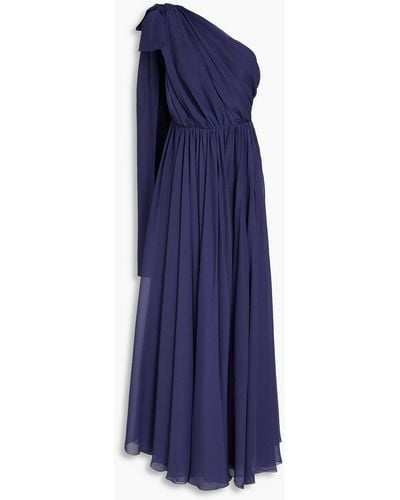 Maria Lucia Hohan Altheda One-shoulder Bow-embellished Crepon Gown - Blue