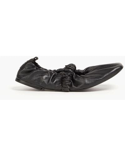 Ganni Ruched Leather Ballet Flats - Black