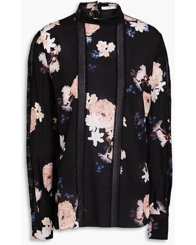 Erdem Letitita Lace-paneled Floral-print Silk Crepe De Chine Blouse - Black