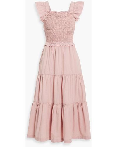 Sea Tiered Smocked Cotton Midi Dress - Pink