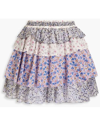 Maje Tiered Floral-print Cotton Mini Skirt - Blue