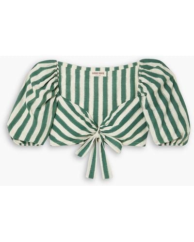 Emporio Sirenuse Thaia Ikat Cropped Tie-front Striped Cotton Top - Green