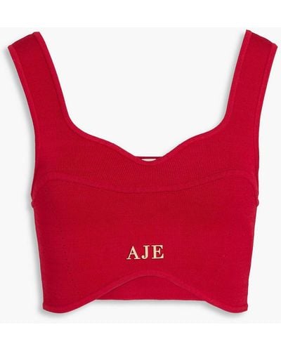 Aje. Parfum Corset Cropped Knitted Top - Red
