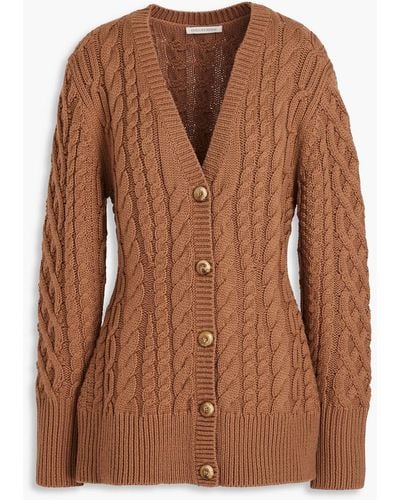 Emilia Wickstead Cable-knit Wool-blend Cardigan - Brown