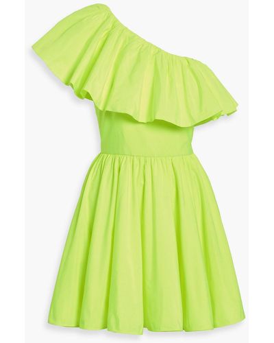 Valentino Garavani One-shoulder Neon Poplin Mini Dress - Green