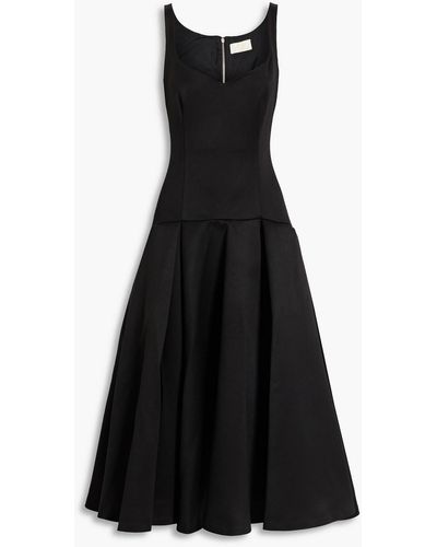 Sara Battaglia Pleated Woven Midi Dress - Black
