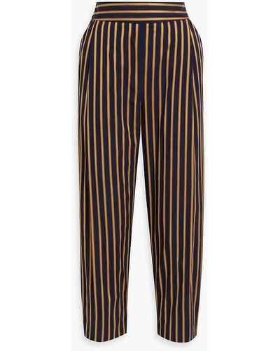Palmer//Harding Serenity Cropped Striped Cotton-poplin Tapered Trousers - Blue