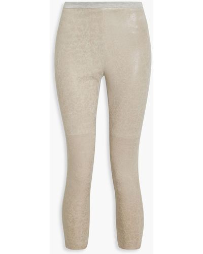 Fabiana Filippi Cropped Jersey-paneled Cracked Suede leggings - Natural