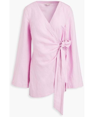 Onia Linen And Lyocell-blend Mini Wrap Dress - Pink