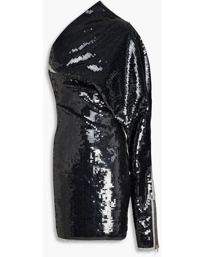 Rick Owens One-shoulder Sequined Denim Mini Dress - Black