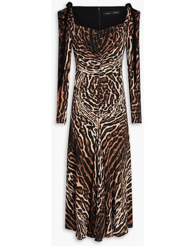 Proenza Schouler Ruched Leopard-print Crepe De Chine Midi Dress - Multicolor