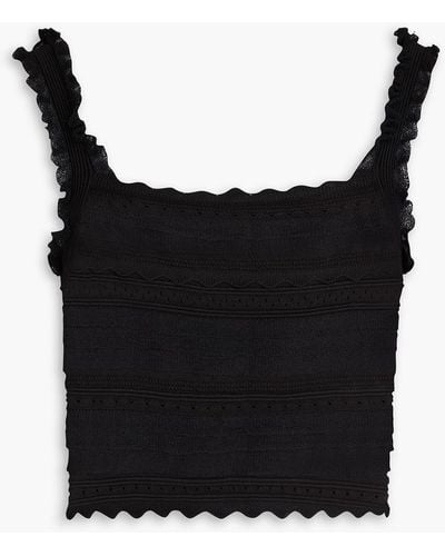 Sandro Cropped Pointelle-knit Top - Black