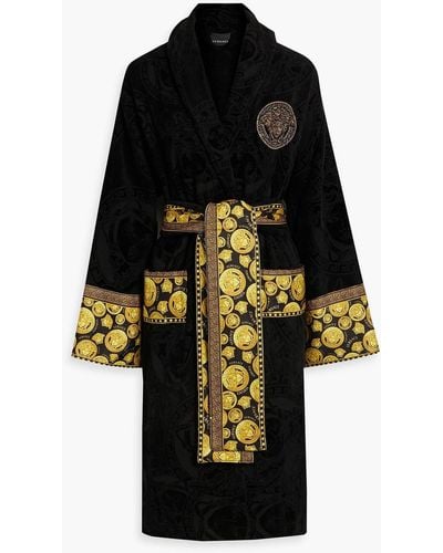 Versace Embellished Cotton-terry Jacquard Robe - Black
