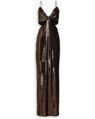 Halston Chloe Cutout Sequined Tulle Gown - Brown