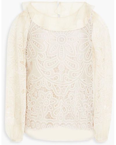 Zuhair Murad Crochet-detailed Silk-voile Blouse - White