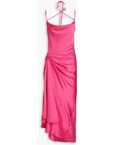 16Arlington Medina Ruched Satin Midi Dress - Pink