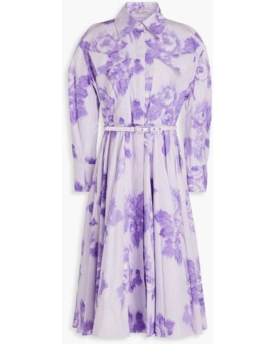 Emilia Wickstead Mercy Belted Floral-print Cotton-poplin Midi Shirt Dress - Purple
