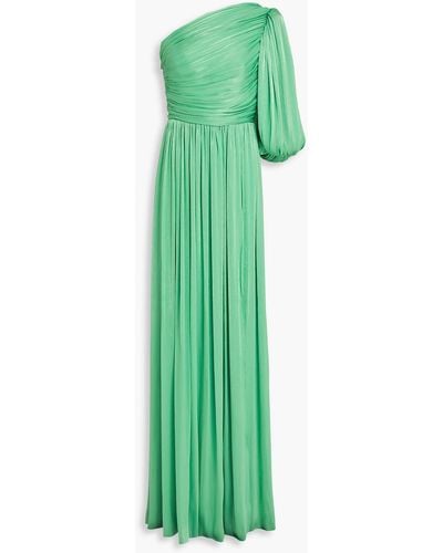 Costarellos One-shoulder Satin-jacquard Gown - Green