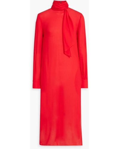 Another Tomorrow Tie-neck Crepe Midi Dress - Red