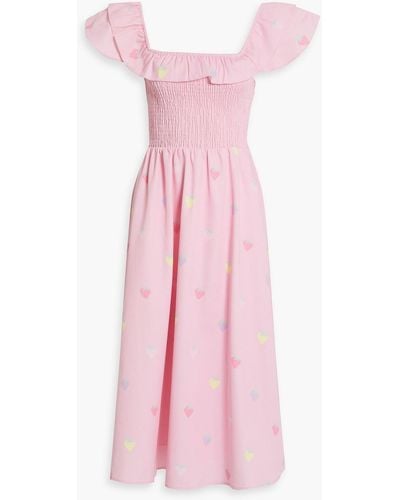 Olivia Rubin Ruffled Printed Twill Midi Dress - Pink