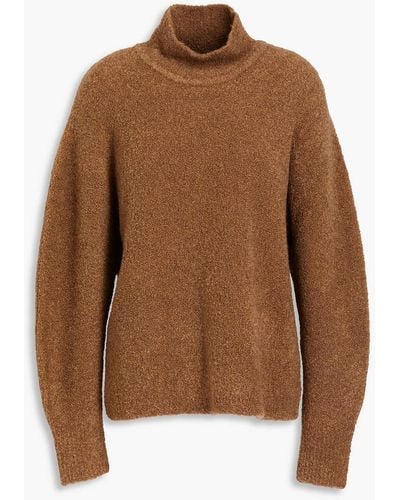Theory Cozy Wool-blend Bouclé-knit Turtleneck Sweater - Brown