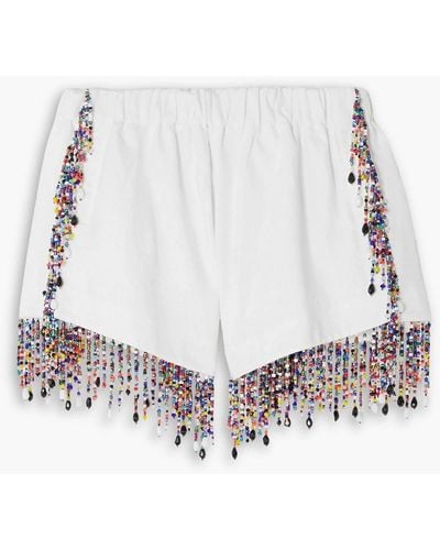 Christopher Kane Bead-embellished Linen Shorts - White