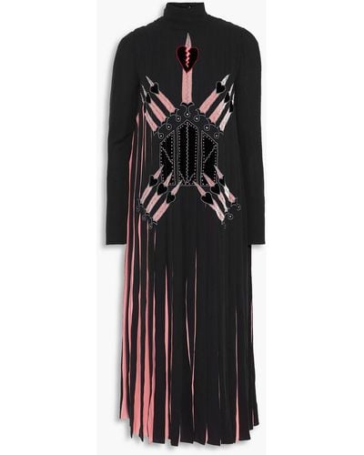 Valentino Garavani Appliquéd Pleated Silk Crepe De Chine Turtleneck Midi Dress - Black
