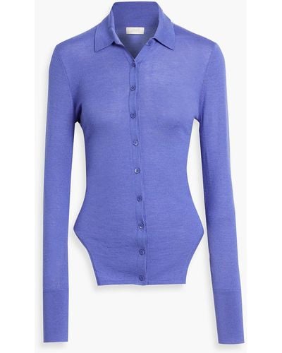 LAPOINTE Asymmetric Wool, Silk And Cashmere-blend Shirt - Blue